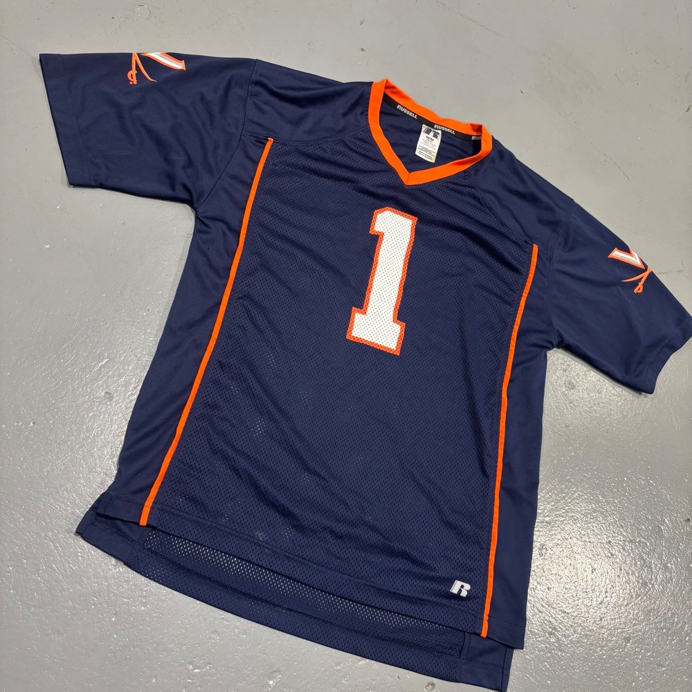 Russell Athletic Virginia Cavaliers Football Jersey Navy Blue Orange Mens Medium